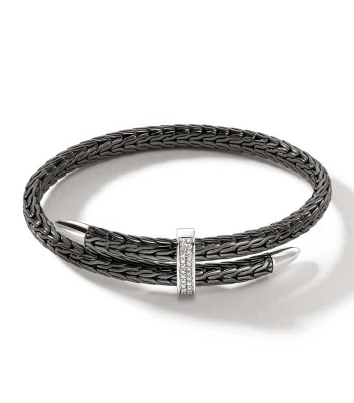 Spear Flex Cuff, Dark Silver, Diamonds